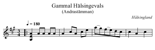 Gammal Hälsingevals - staff notation