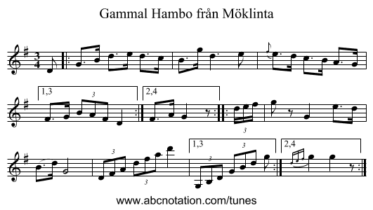 Gammal Hambo fr&aring;n M&ouml;klinta - staff notation