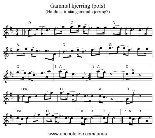 Gammal kjerring (pols) - staff notation