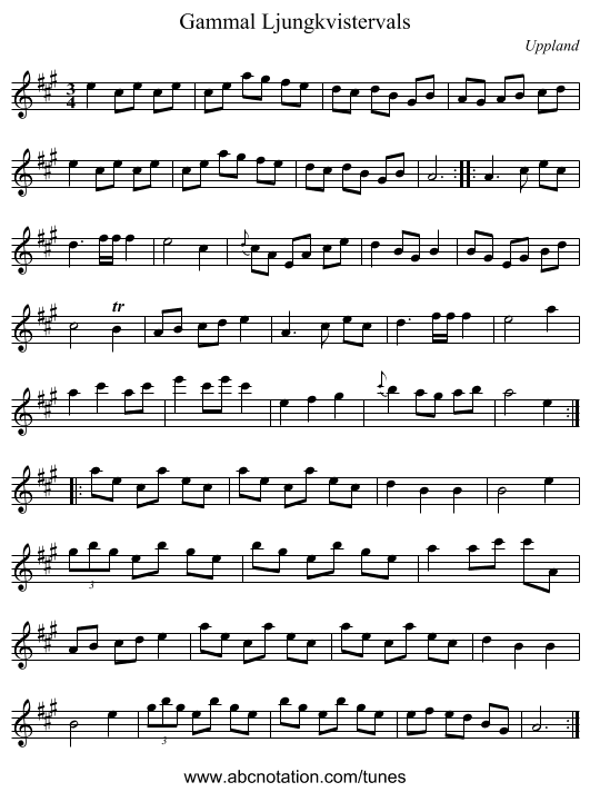Gammal Ljungkvistervals - staff notation