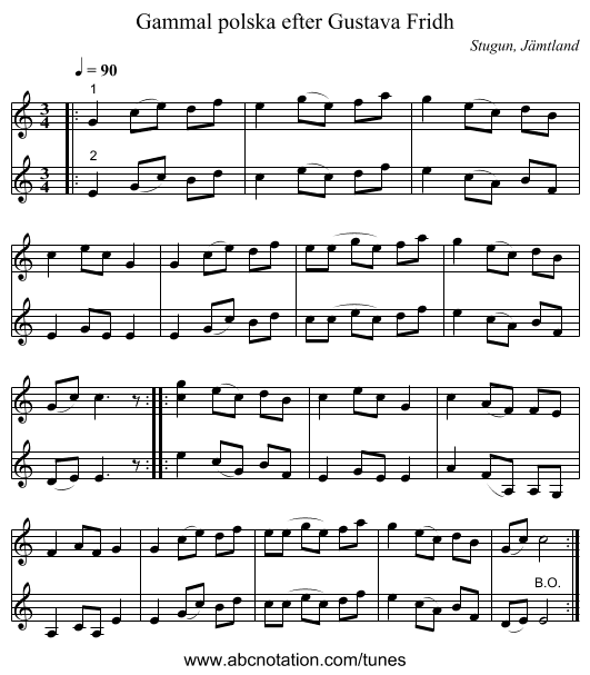 Gammal polska efter Gustava Fridh - staff notation
