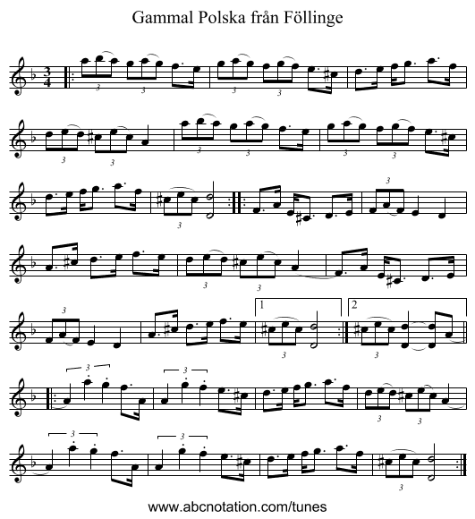 Gammal Polska fr&aring;n F&ouml;llinge - staff notation