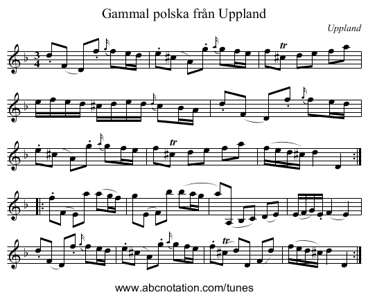 Gammal polska från Uppland - staff notation