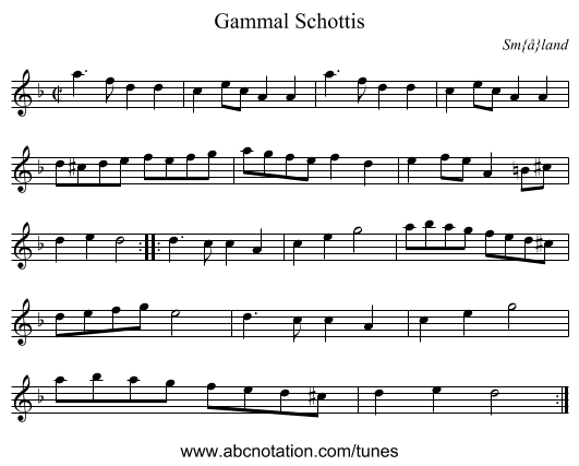 Gammal Schottis - staff notation