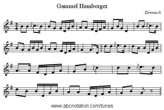 Gammel Hamborger - staff notation
