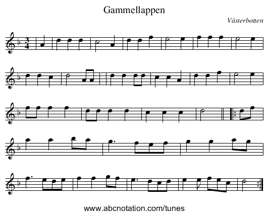 Gammellappen - staff notation