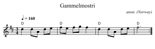 Gammelmostri - staff notation