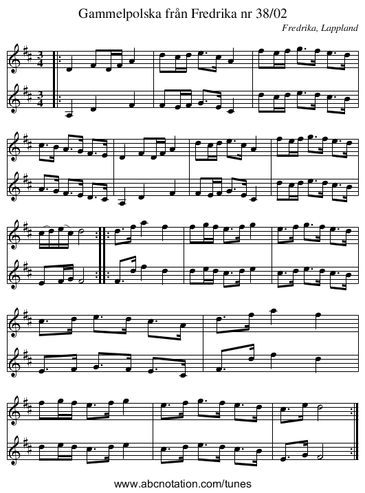 Gammelpolska från Fredrika nr 38/02 - staff notation
