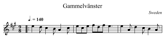 Gammelvänster - staff notation