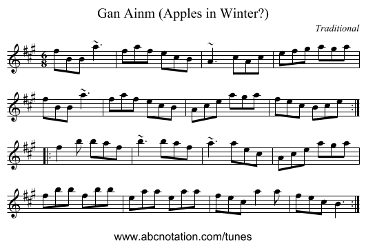 Gan Ainm (Apples in Winter?) - staff notation