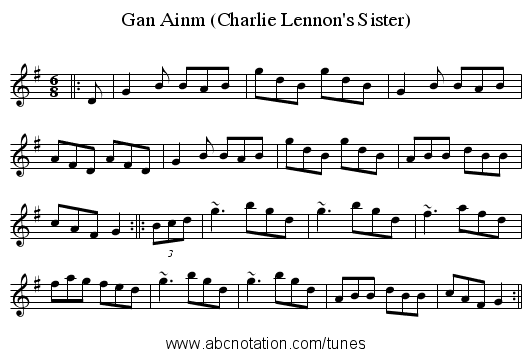 Gan Ainm (Charlie Lennon's Sister) - staff notation