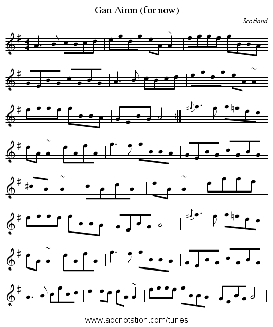 Gan Ainm (for now) - staff notation