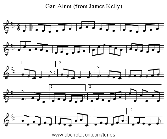 Gan Ainm (from James Kelly) - staff notation