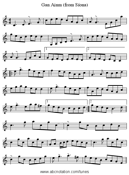 Gan Ainm (from Síona) - staff notation