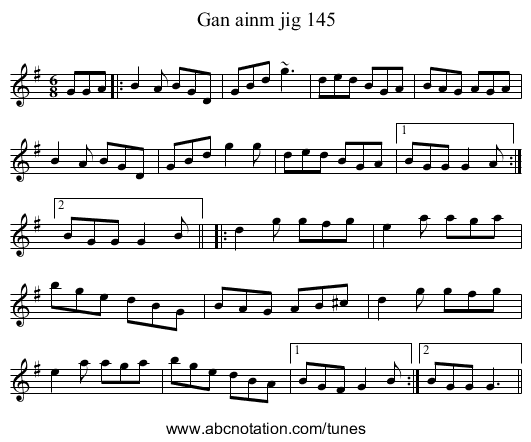 Gan ainm jig 145 - staff notation