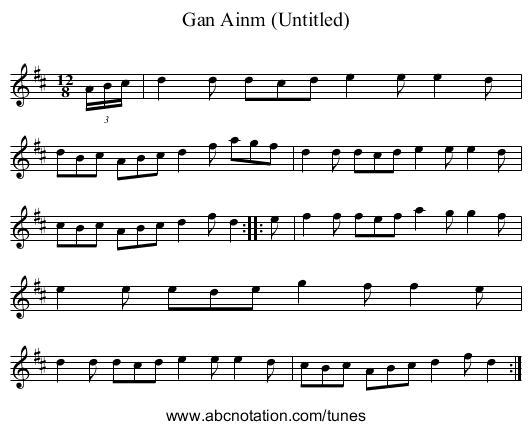 Gan Ainm (Untitled) - staff notation