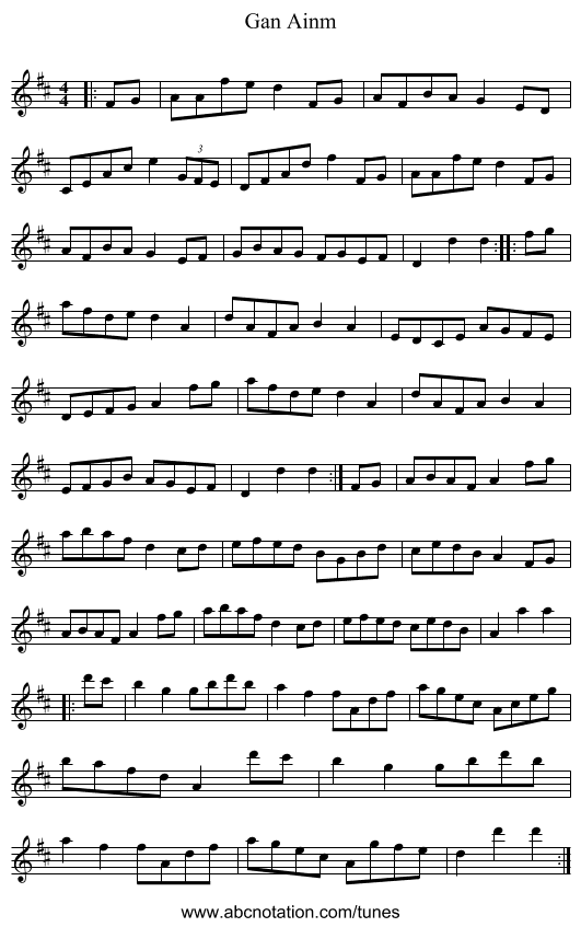 Gan Ainm - staff notation