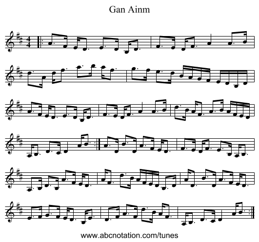 Gan Ainm - staff notation