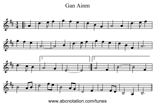 Gan Ainm - staff notation