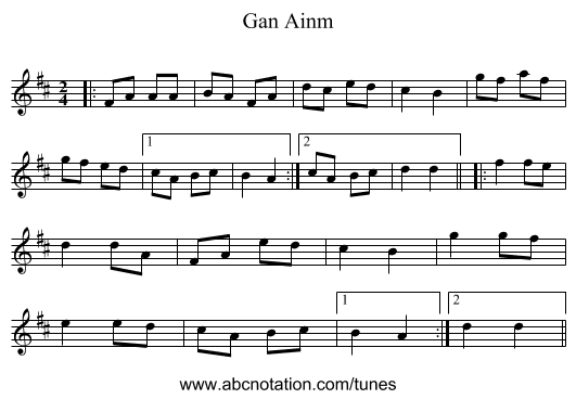 Gan Ainm - staff notation