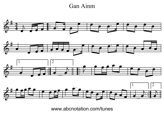 Gan Ainm - staff notation
