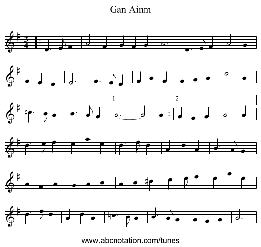 Gan Ainm - staff notation
