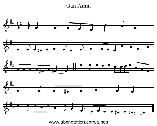 Gan Ainm - staff notation