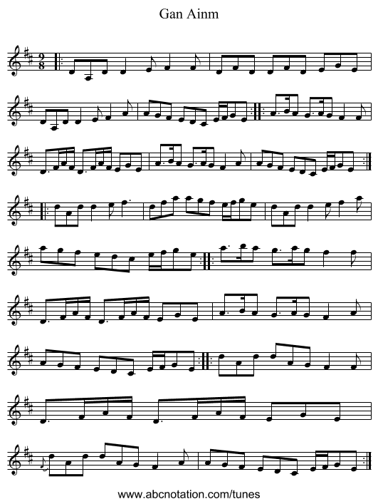 Gan Ainm - staff notation