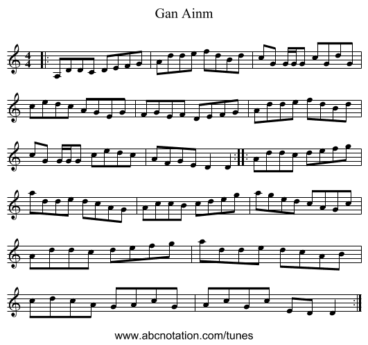 Gan Ainm - staff notation