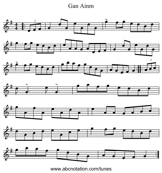Gan Ainm - staff notation