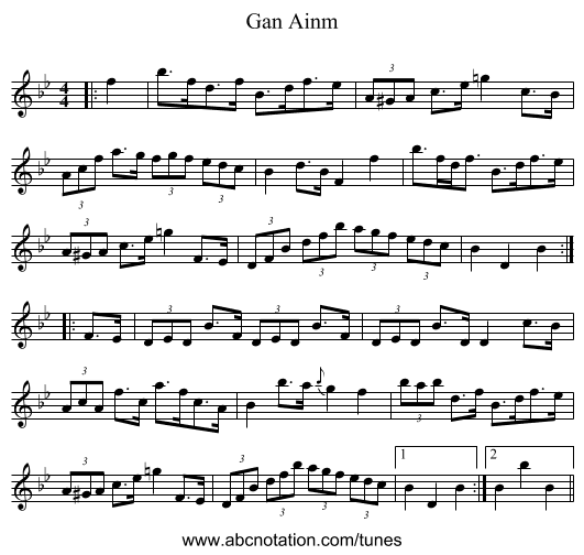 Gan Ainm - staff notation