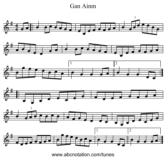 Gan Ainm - staff notation