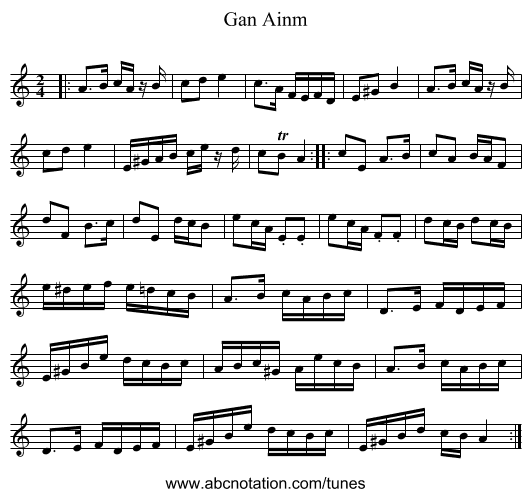 Gan Ainm - staff notation