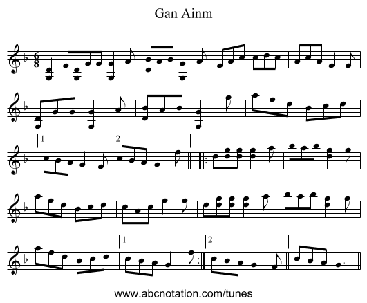 Gan Ainm - staff notation
