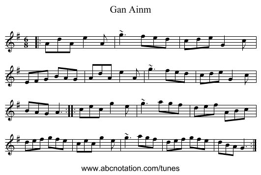 Gan Ainm - staff notation
