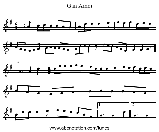 Gan Ainm - staff notation