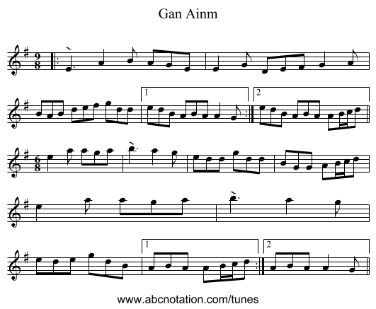Gan Ainm - staff notation