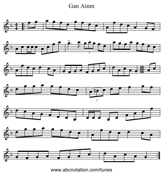 Gan Ainm - staff notation