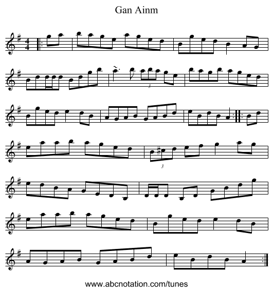 Gan Ainm - staff notation