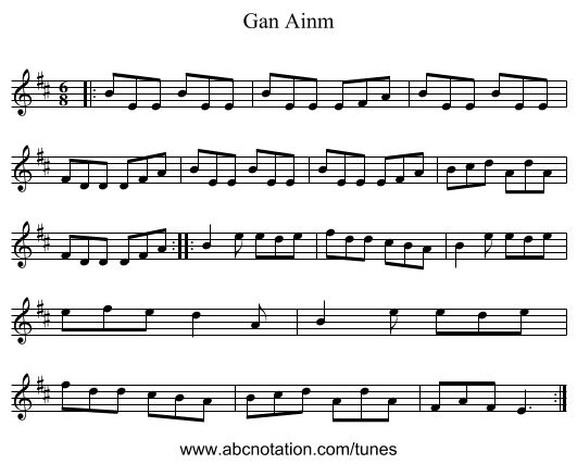 Gan Ainm - staff notation