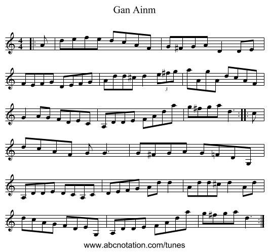 Gan Ainm - staff notation