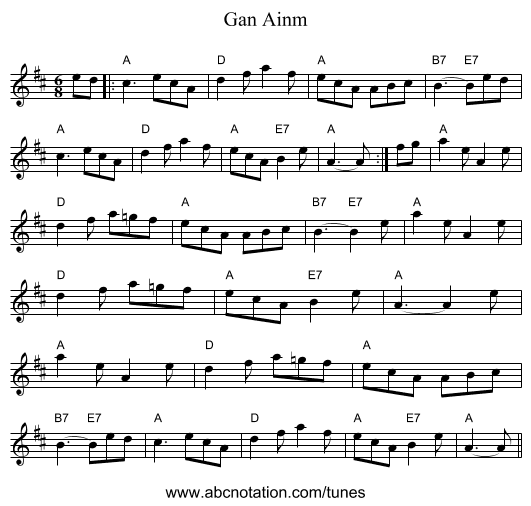 Gan Ainm - staff notation