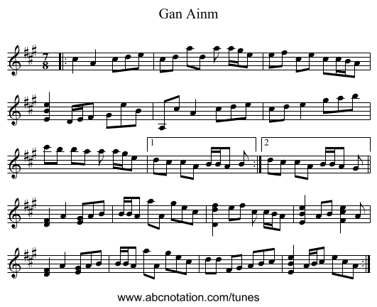 Gan Ainm - staff notation
