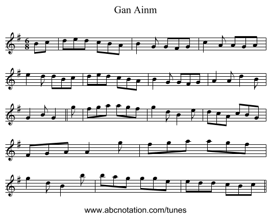 Gan Ainm - staff notation