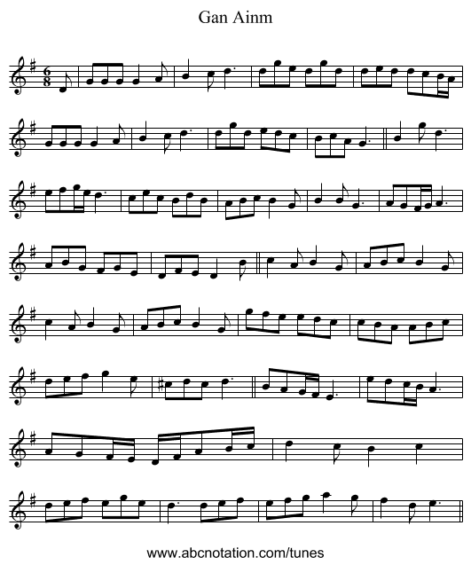 Gan Ainm - staff notation