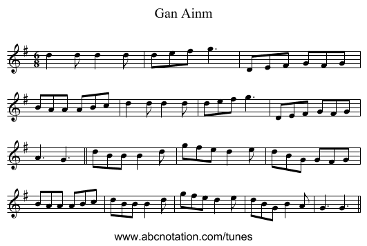 Gan Ainm - staff notation