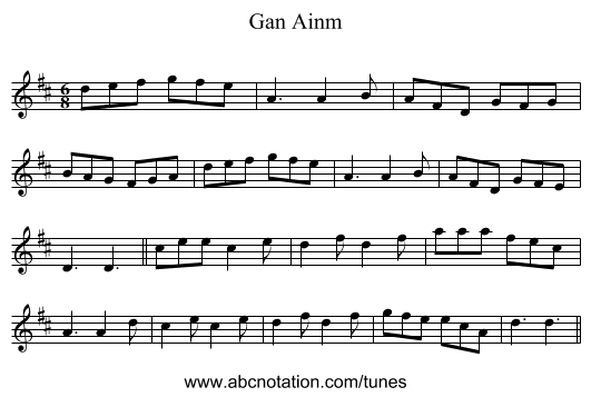 Gan Ainm - staff notation