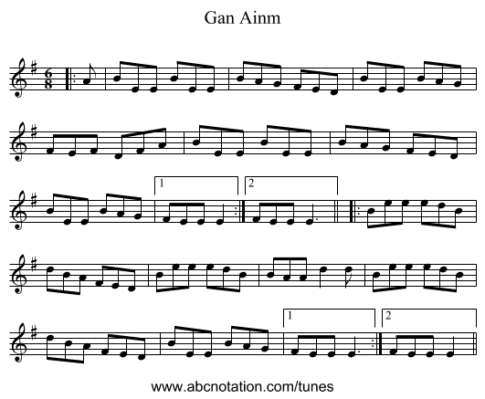 Gan Ainm - staff notation