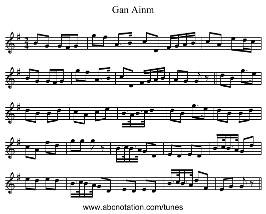 Gan Ainm - staff notation