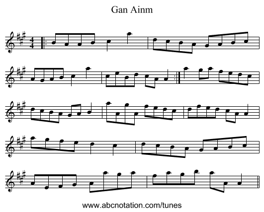 Gan Ainm - staff notation